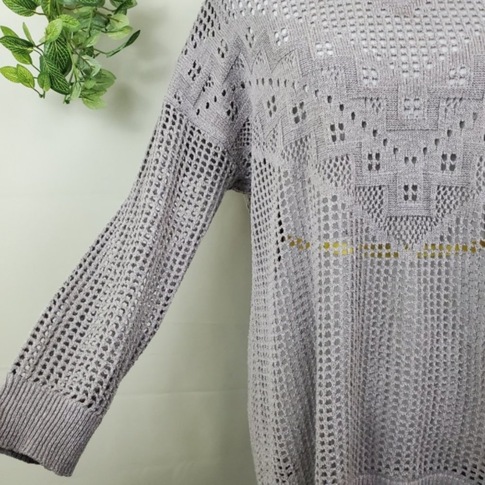 American Eagle Geometric Casual Open Knit Boho Long Sleeve Sweater Grey medium - Picture 8 of 9